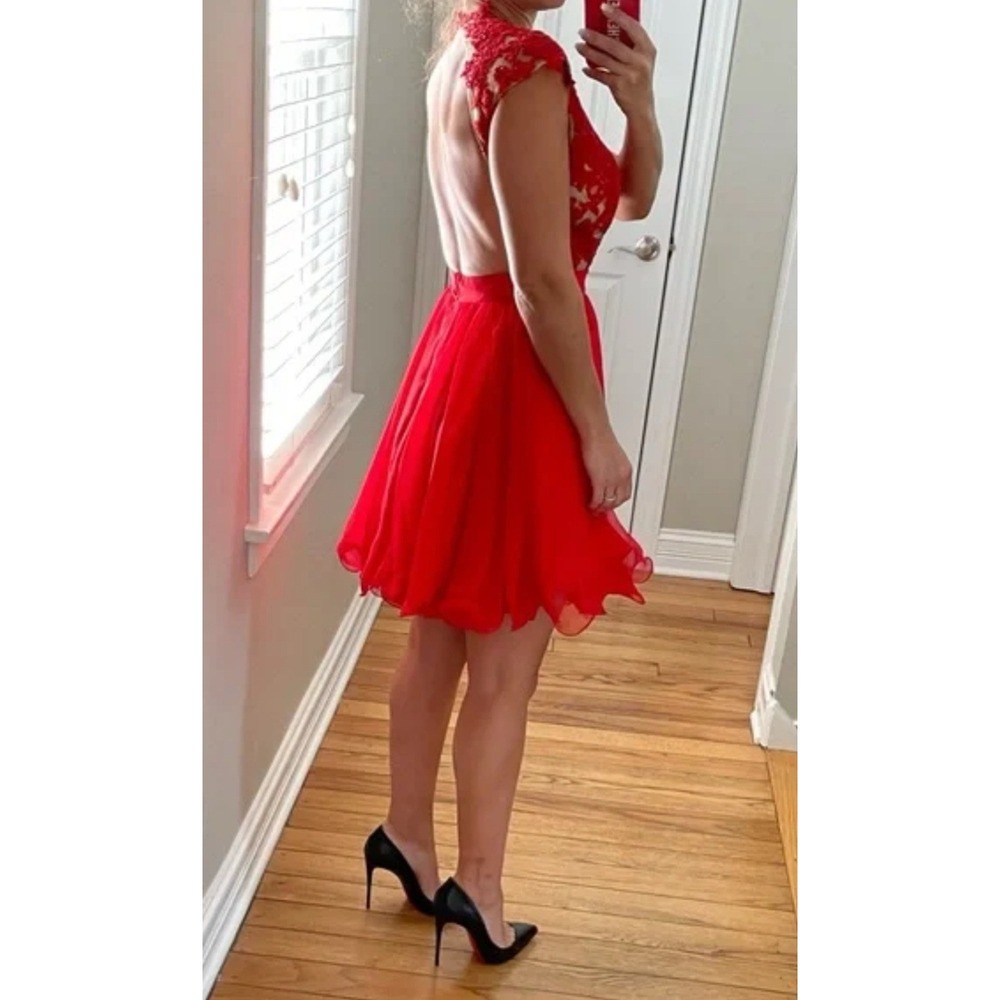 Mac Duggal Red Lace Mini Dress